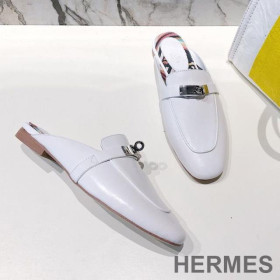 Hermes Oz Mules Women Coquelicot Calfskin White