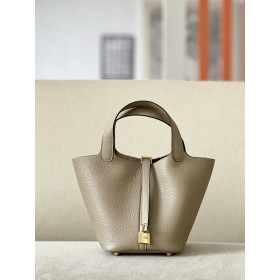 Hermes Picotin Lock 18 Clemence and Matt Alligator (5P) Palladium Hardware Dark Beige