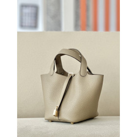 Hermes Picotin Lock 18 Clemence and Matt Alligator (5P) Palladium Hardware Dark Beige