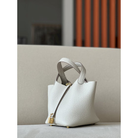 Hermes Picotin Lock 18 Clemence and Ostrich Biscuit(4B) and Vanille(Y1) Palladium Hardware White