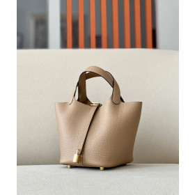 Hermes Picotin Lock 18 Clemence Beige Marfa(8Q) Palladium Hardware Dark Beige
