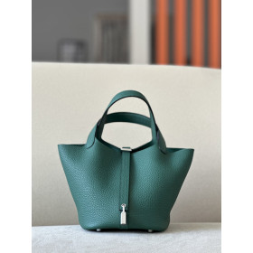 Hermes Picotin Lock 18 Clemence Zellige(I7) Palladium Hardware Dark Green