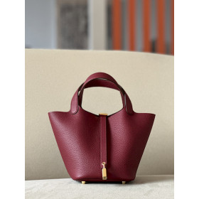 Hermes Picotin Lock 18 Clemence Mauve Pale(09) Palladium Hardware Burgundy Red