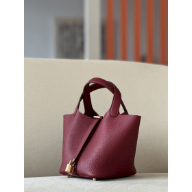 Hermes Picotin Lock 18 Clemence Mauve Pale(09) Palladium Hardware Burgundy Red