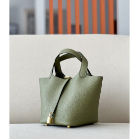 Hermes Picotin Lock 18 Clemence Gris Meyer(0L?) Palladium Hardware Olive Green