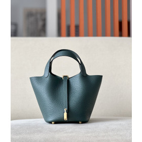 Hermes Picotin Lock 18 Clemence Raisin(59) Palladium Hardware Dark Green
