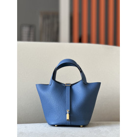 Hermes Picotin Lock 18 Clemence and Ostrich Chai (0M) and Vanille(Y1) Palladium Hardware Blue