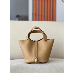 Hermes Picotin Lock HSS 18 Clemence Gris Perle(80) and Rose eLipstick(U5) Palladium Hardware Brown