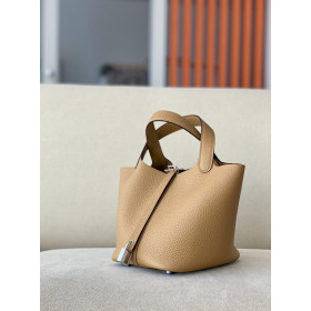Hermes Picotin Lock HSS 18 Clemence Gris Perle(80) and Rose eLipstick(U5) Palladium Hardware Brown