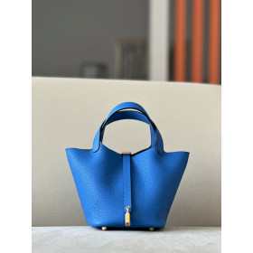 Hermes Picotin Lock 18 Clemence and Ostrich Nior(89) Gold Hardware Blue
