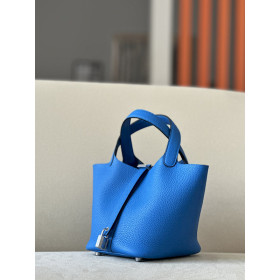 Hermes Picotin Lock 18 Clemence and Ostrich Vert verone(U1)and Menthe(6W) Palladium Hardware Blue