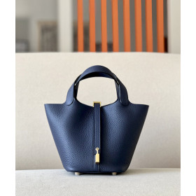 Hermes Picotin Lock HSS 18 Clemence Nata(I2) and Gold(37)Palladium Hardware Dark Blue
