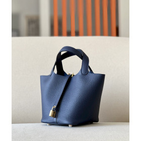 Hermes Picotin Lock HSS 18 Clemence Nata(I2) and Gold(37)Palladium Hardware Dark Blue