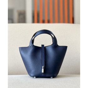 Hermes Picotin Lock 18 Clemence and Matt Alligator Bleu Nuit(2Z)Gold Hardware Dark Blue