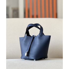 Hermes Picotin Lock 18 Clemence and Matt Alligator Bleu Nuit(2Z)Gold Hardware Dark Blue
