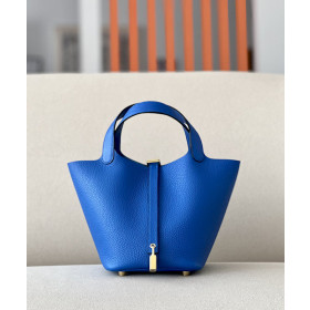 Hermes Picotin Lock 18 Clemence and Matt Alligator Gri Elephant(8C)Palladium Hardware Blue