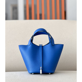 Hermes Picotin Lock 18 Clemence and Matt Alligator Lime(9R) and Mimosa(M9) Gold Hardware Blue