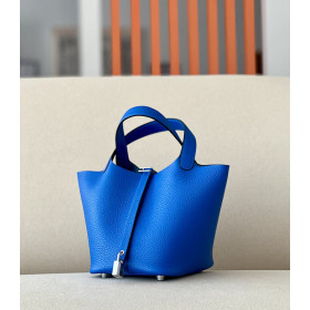 Hermes Picotin Lock 18 Clemence and Matt Alligator Lime(9R) and Mimosa(M9) Gold Hardware Blue