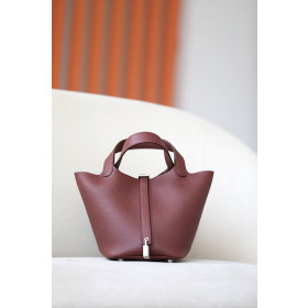 Hermes Picotin Lock 18 Clemence and Matt Alligator Mauve Pale(09)Palladium Hardware Burgundy Red