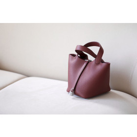 Hermes Picotin Lock 18 Clemence and Matt Alligator Mauve Pale(09)Palladium Hardware Burgundy Red