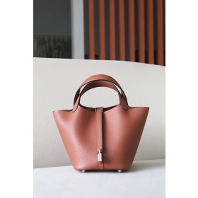 Hermes Picotin Lock 18 Clemence and Matte Alligator Beton(8L) Gold Hardware Brown