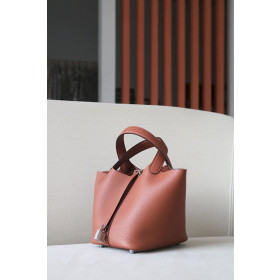 Hermes Picotin Lock 18 Clemence and Matte Alligator Beton(8L) Gold Hardware Brown