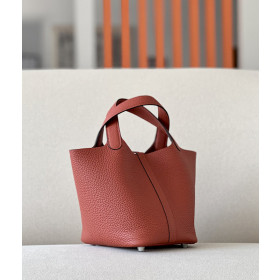 Hermes Picotin Lock 18 Clemence Bleu Nuit(2Z) Palladium Hardware Red