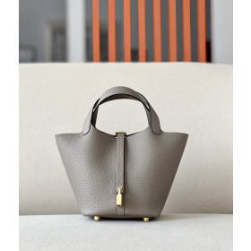 Hermes Picotin Lock 18 Clemence Bordeaux(57) Palladium Hardware Elephant Grey