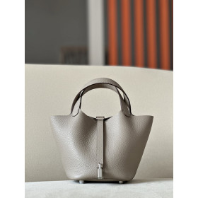 Hermes Picotin Lock 18 Clemence Bleu electrique(7T) Palladium Hardware Dark Beige