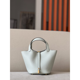 Hermes Picotin Lock 18 Clemence Bleu Hydra(T7) Gold Hardware White