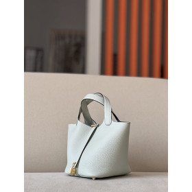 Hermes Picotin Lock 18 Clemence Bleu Hydra(T7) Gold Hardware White