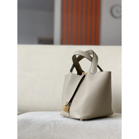 Hermes Picotin Lock 18 Clemence and Matt Alligator Gold(37) Gold Hardware Dark Beige