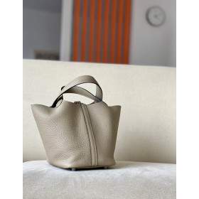 Hermes Picotin Lock 18 Clemence and Matt Alligator Gold(37)Palladium Hardware Dark Beige