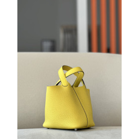 Hermes Picotin Lock 18 Clemence and Matt Alligator Rose eLipstick(U5)Gold Hardware Yellow