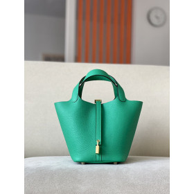 Hermes Picotin Lock 18 Clemence and Matt Alligator Vert Cypres(6O)Gold Hardware Green