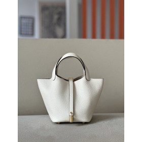 Hermes Picotin Lock 18 Clemence Gris Asphalte(M8) Palladium Hardware White