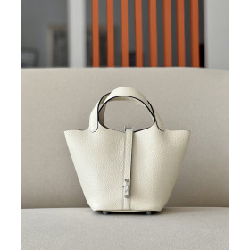 Hermes Picotin Lock 18 Clemence Gris Ciment(I2) Gold Hardware White