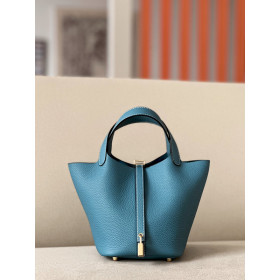 Hermes Picotin Lock 18 Clemence Gris Ciment(I2) Palladium Hardware Blue