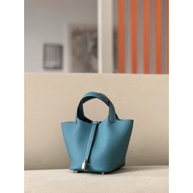 Hermes Picotin Lock 18 Clemence Gris Mouette(4Z) Gold Hardware Blue