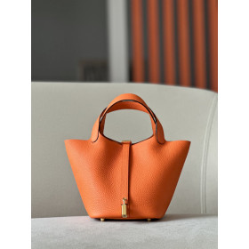 Hermes Picotin Lock 18 Clemence Gris Mouette(4Z) Palladium Hardware Orange