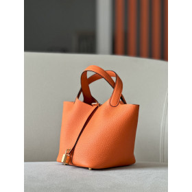 Hermes Picotin Lock 18 Clemence Gris Mouette(4Z) Palladium Hardware Orange