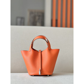 Hermes Picotin Lock 18 Clemence Feu(9J) Palladium Hardware Orange