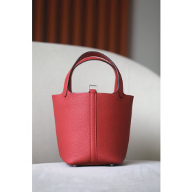 Hermes Picotin Lock 18 Clemence Deep Blue(S4) Gold Hardware Red