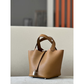 Hermes Picotin Lock 18 Clemence Nata(I2) Palladium Hardware Brown