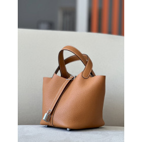 Hermes Picotin Lock 18 Clemence New Bleu Jean(D2) Palladium Hardware Brown
