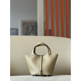 Hermes Picotin Lock 18 Clemence (93) Gold Hardware Dark Beige