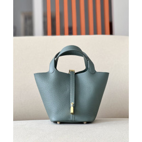 Hermes Picotin Lock 22 Clemence Nior(89) Gold Hardware Green