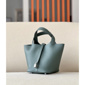 Hermes Picotin Lock 18 Clemence Gris Meyer(0L) Gold Hardware Green