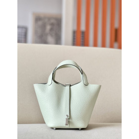 Hermes Picotin Lock 18 Clemence Rose Sakura(3Q) Palladium Hardware Fizz Green
