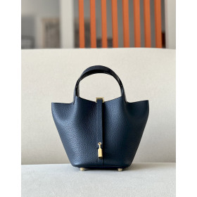 Hermes Picotin Lock 18 Epsom Sesame(2S) Palladium Hardware Dark Blue
